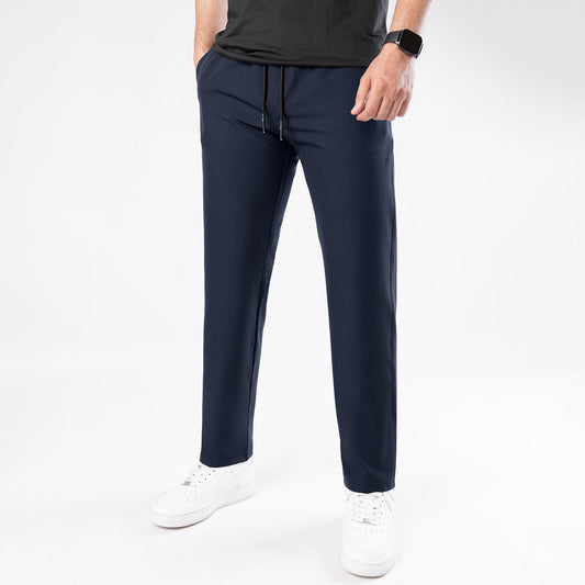 Dark Navy Woven Lycra Self Textured Straight Pants