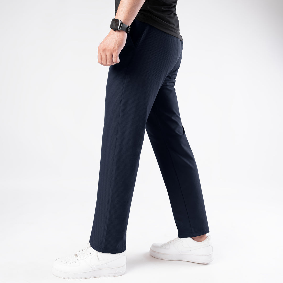 Dark Navy Woven Lycra Self Textured Straight Pants