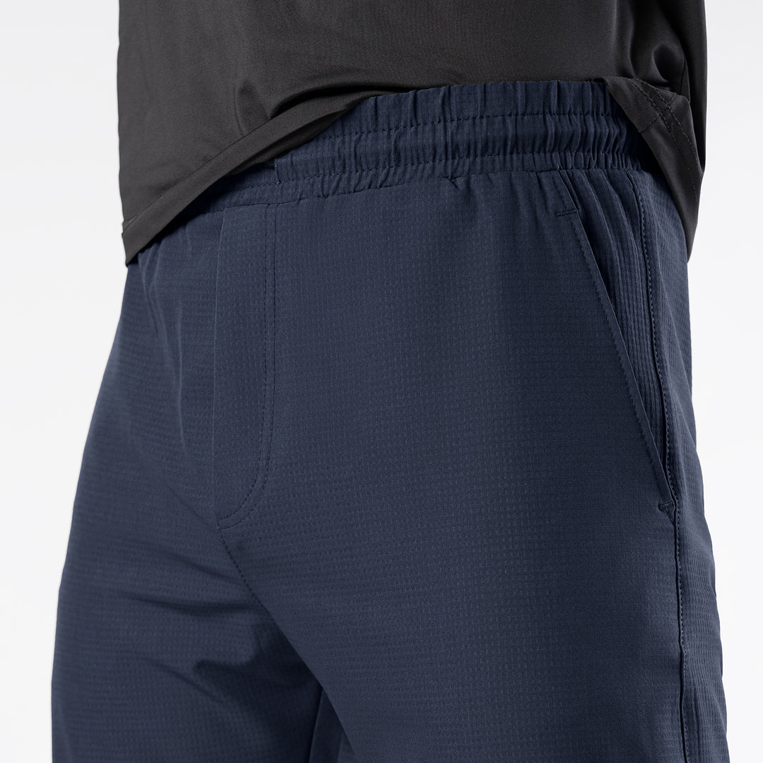 Dark Navy Woven Lycra Self Textured Straight Pants